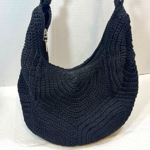 The Sak Hand-Crocheted Black Hobo Bohemian Styled Shoulder Bag Purse - Picture 2 of 12